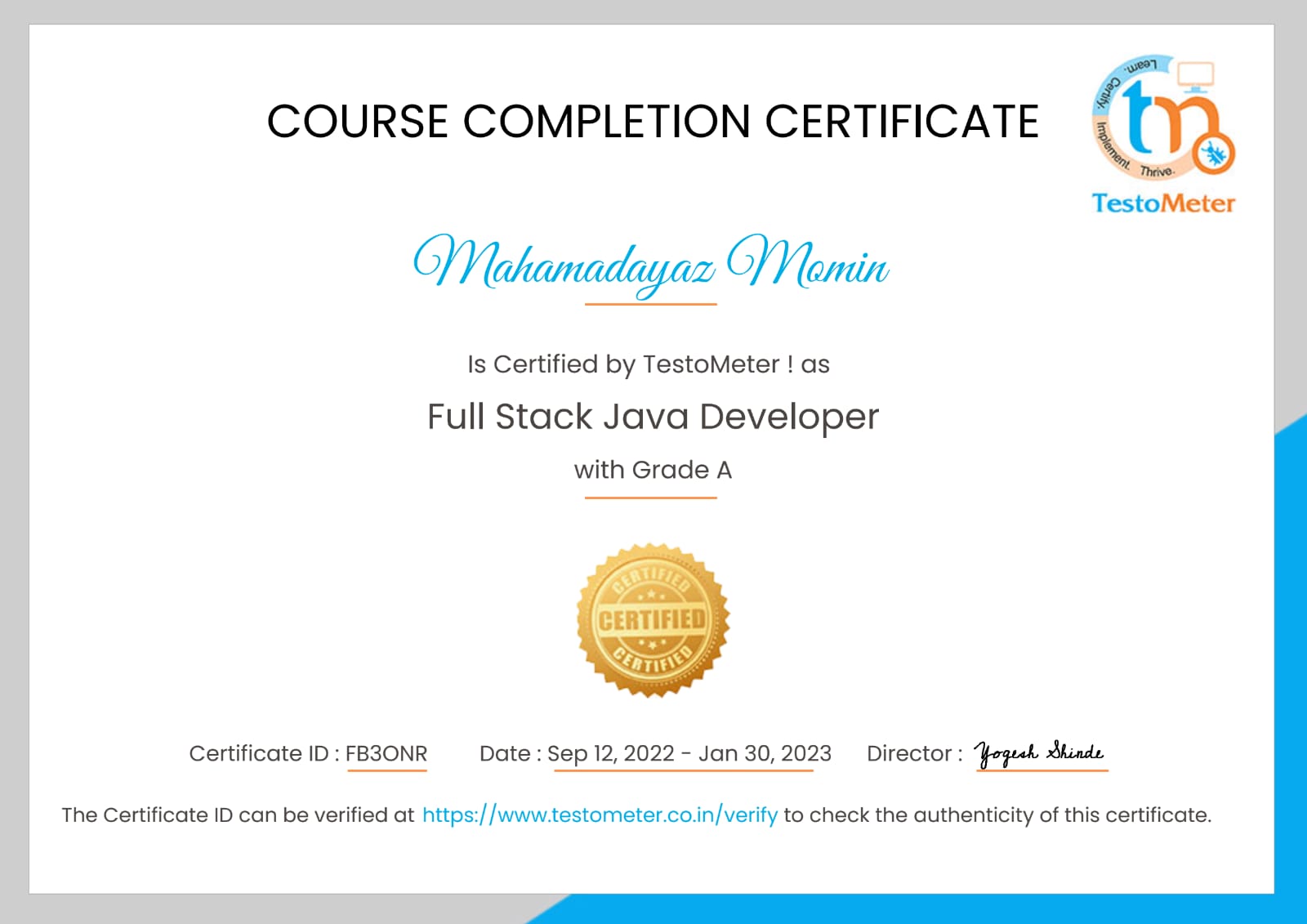 Full Stack Java Developer Certificate